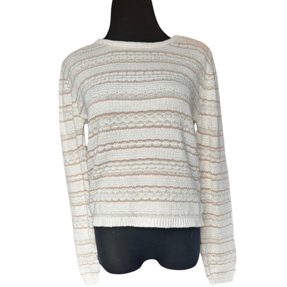 Vintage Appleseed’s Cream and Tan Striped Knit Sweater - Picture 1 of 6